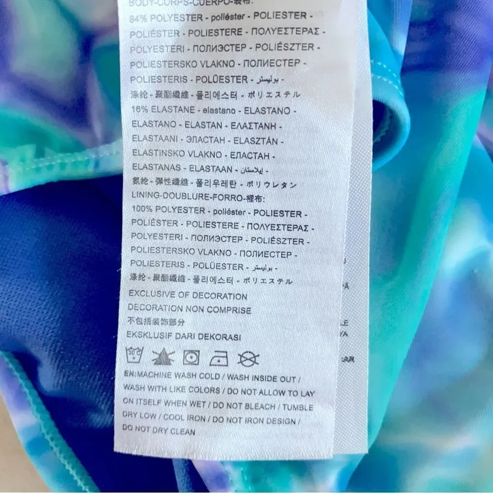 Hurley Girl’s UPF 50+ One Piece Quick Dry Blue Tie Dye Swimsuit Size 4 NWT